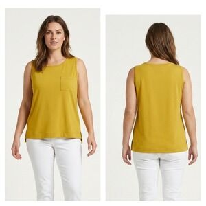 Ann Taylor Factory Tank Top Womens XL Yellow Single Chest Pocket Round Neck